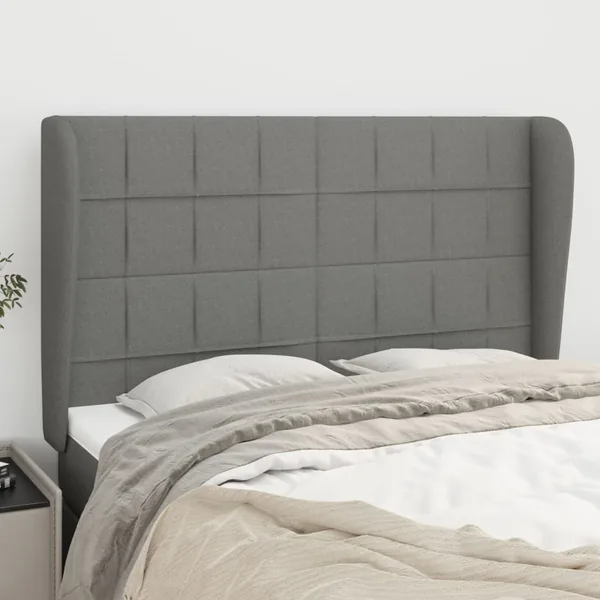 Tête de lit avec oreilles Gris foncé 147x23x118/128 cm Tissu