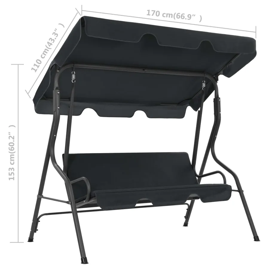 Balancelle de jardin Anthracite 170 x 110 x 153 cm - 6