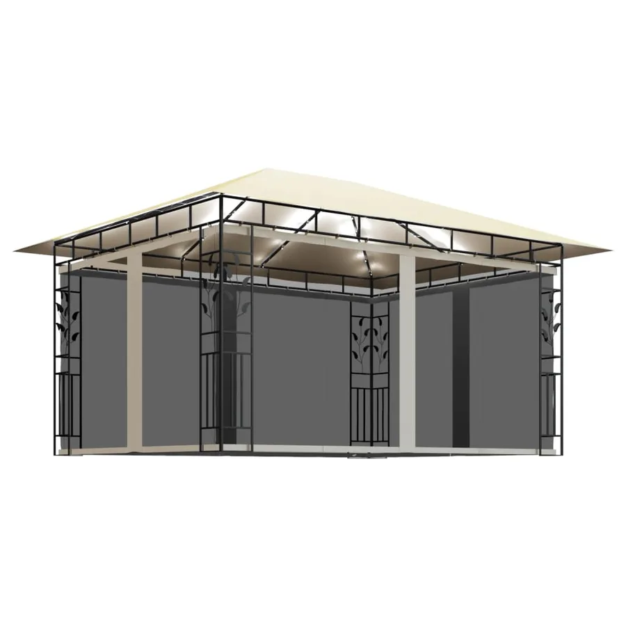 Tonnelle avec moustiquaire et lumières LED 4x3x2,73 m Crème - 2