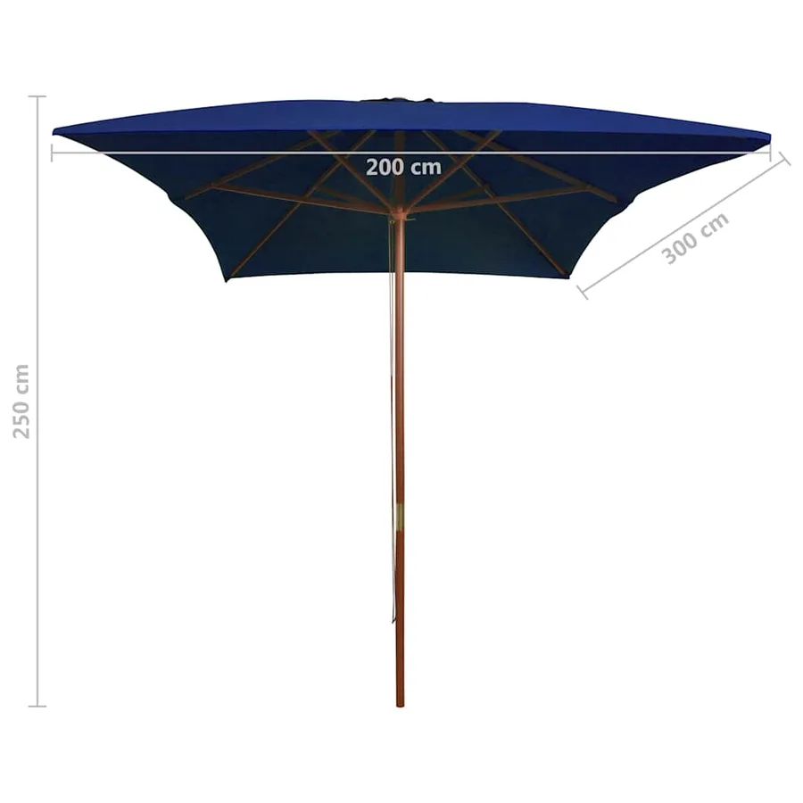 Parasol de jardin avec mât en bois bleu 200x300 cm - 6