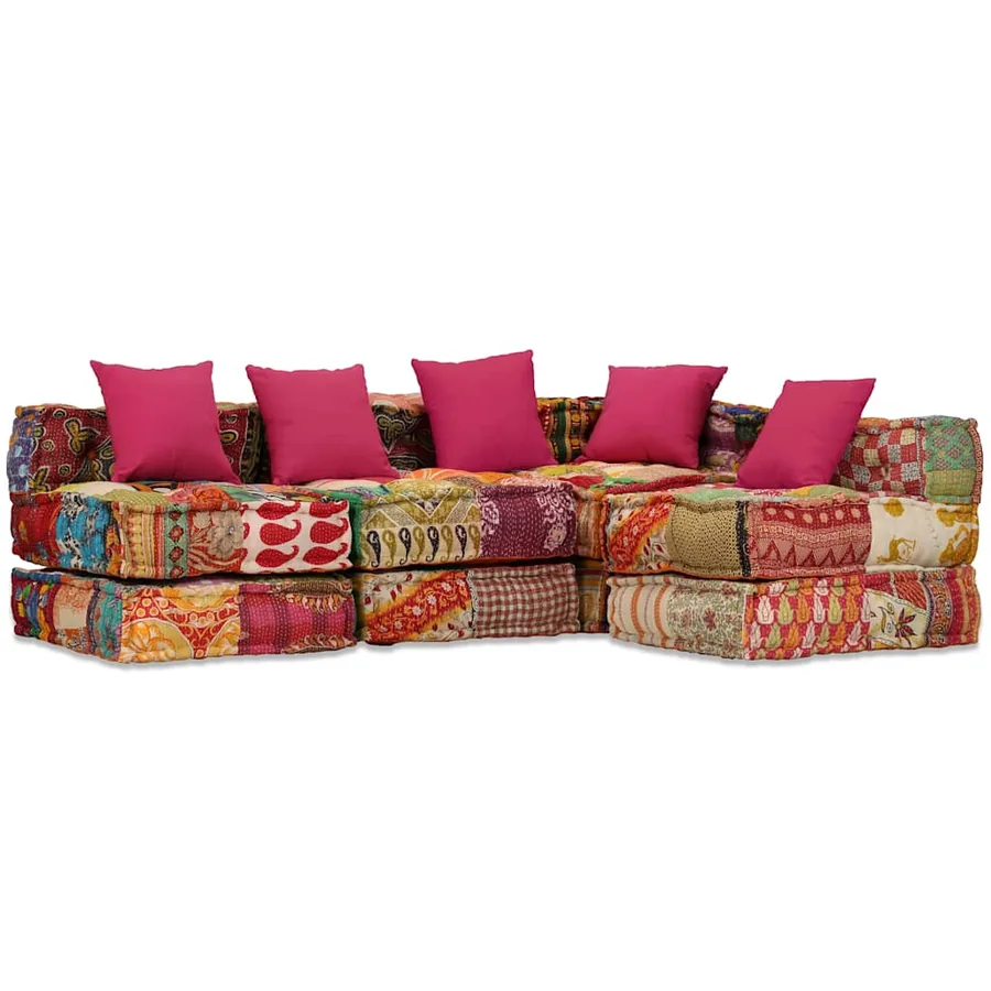 Pouf modulaire à 4 places Patchwork Tissu