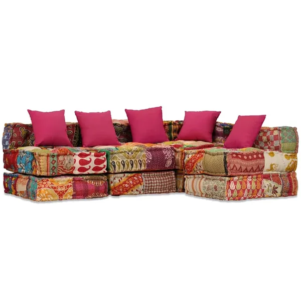 Pouf modulaire à 4 places Patchwork Tissu