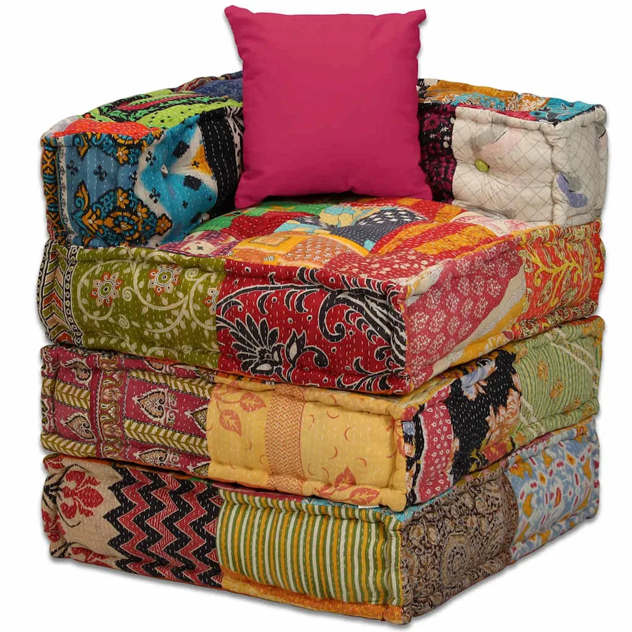 Pouf modulaire à 4 places Patchwork Tissu - 10