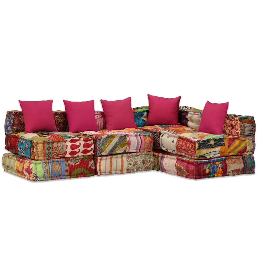Pouf modulaire à 4 places Patchwork Tissu - 18
