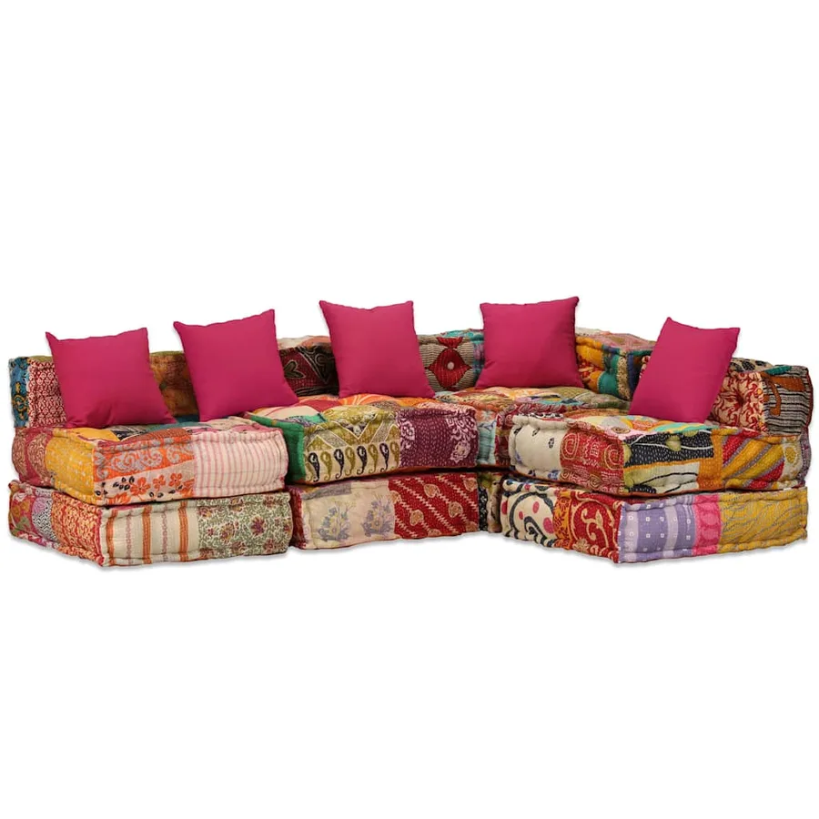 Pouf modulaire à 4 places Patchwork Tissu - 19