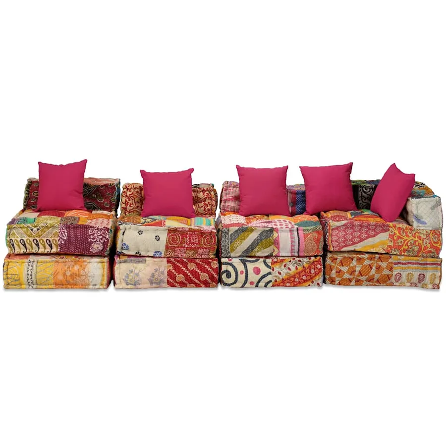 Pouf modulaire à 4 places Patchwork Tissu - 2