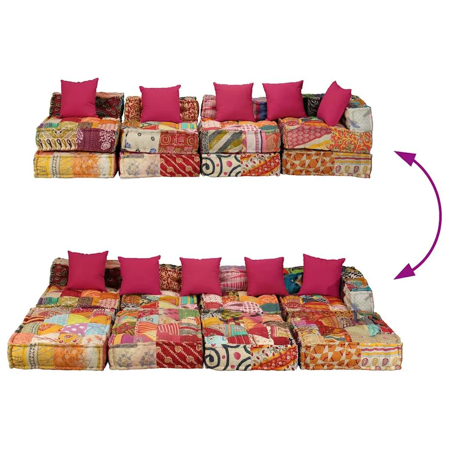 Pouf modulaire à 4 places Patchwork Tissu - 5