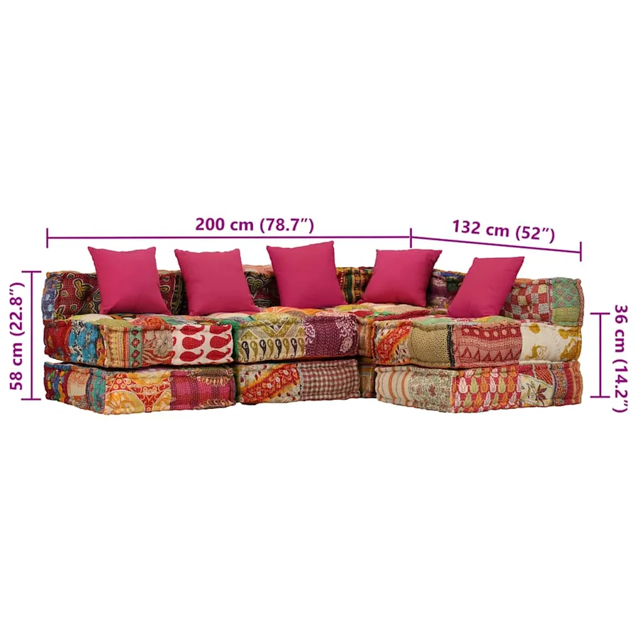Pouf modulaire à 4 places Patchwork Tissu - 9