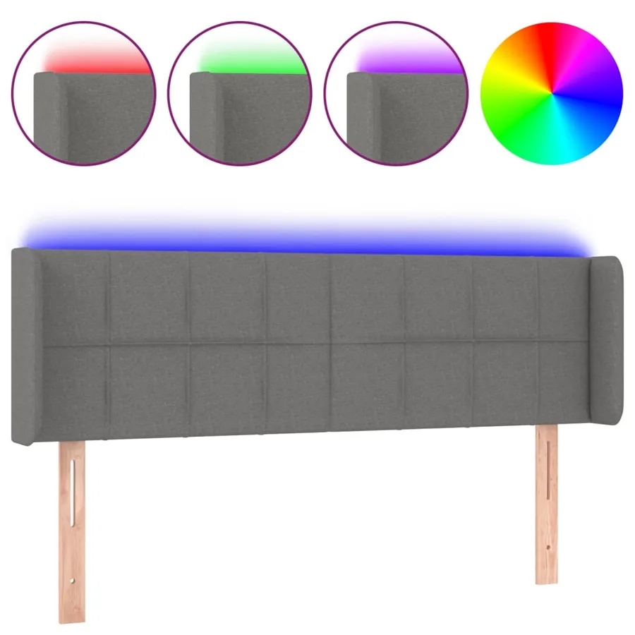 Tête de lit à LED Gris foncé 147x16x78/88 cm Tissu - 2
