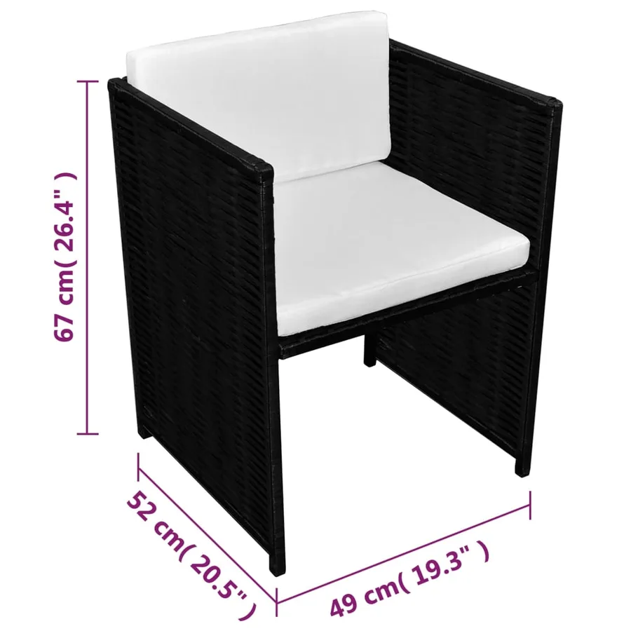 Ensemble de bistrot 3 pcs avec coussins Résine tressée Noir - 10