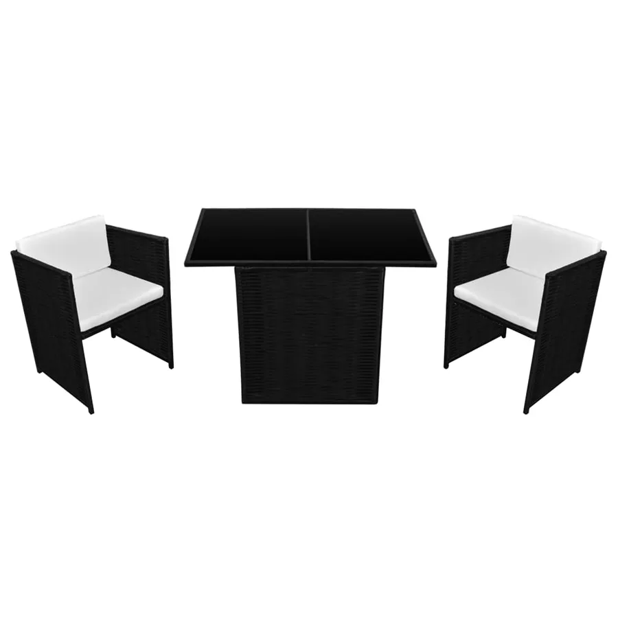 Ensemble de bistrot 3 pcs avec coussins Résine tressée Noir - 2
