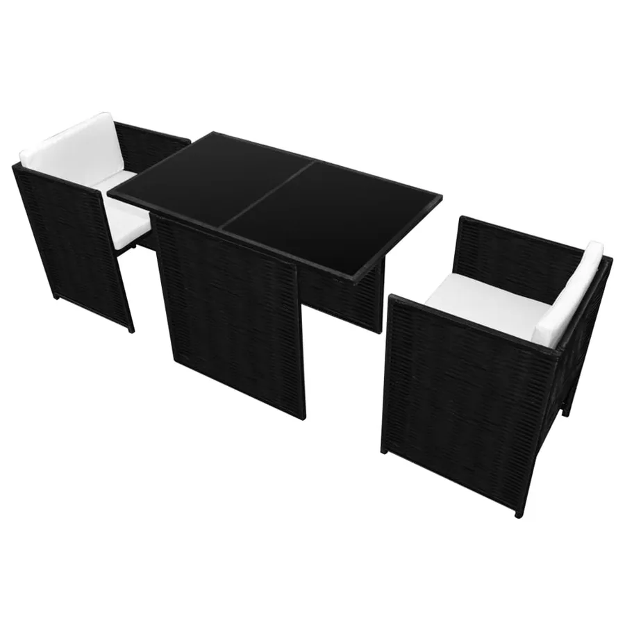 Ensemble de bistrot 3 pcs avec coussins Résine tressée Noir - 3