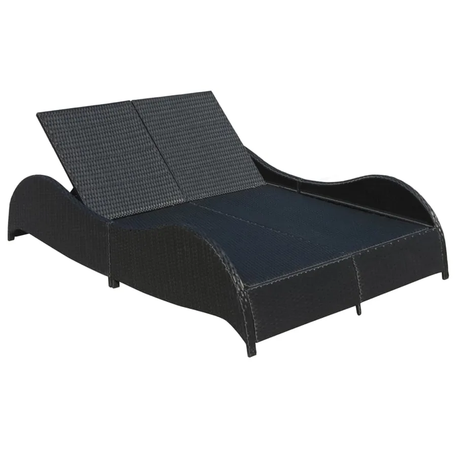 Chaise longue double avec coussin Résine tressée Noir - 5