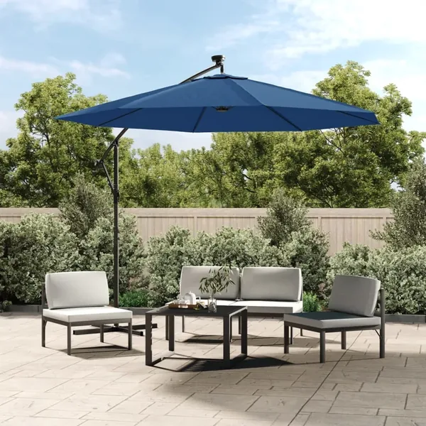 Parasol de jardin en porte-à-faux et lumières LED mât en acier