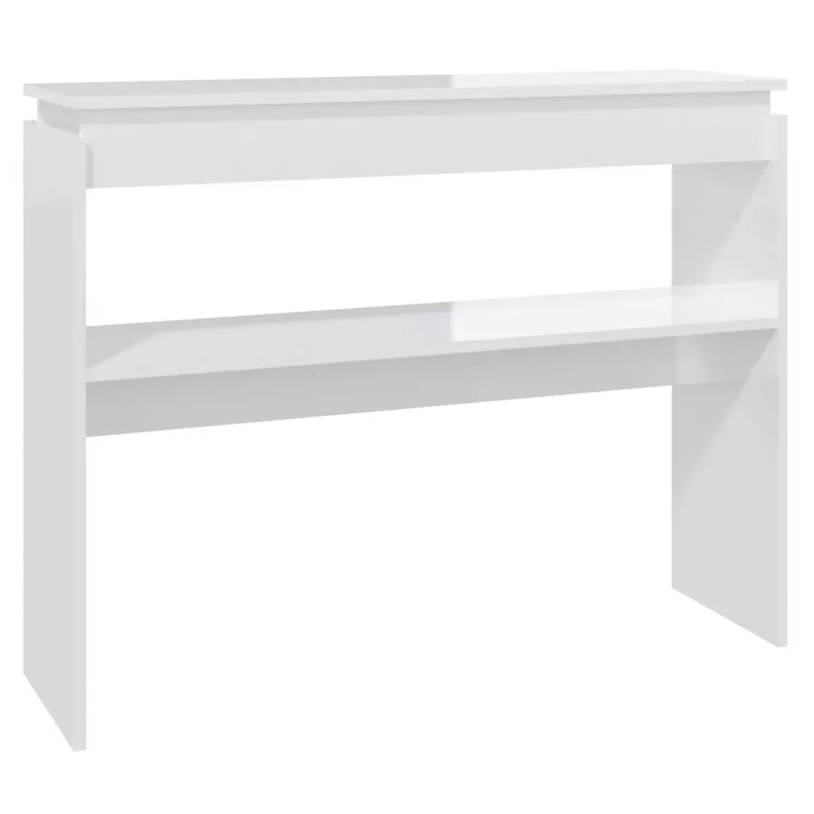 Table console blanc brillant 102x30x80 cm bois d'ingénierie - 2