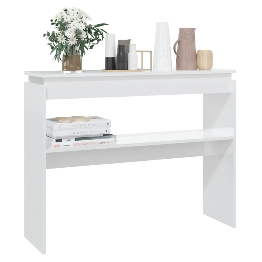 Table console blanc brillant 102x30x80 cm bois d'ingénierie - 5