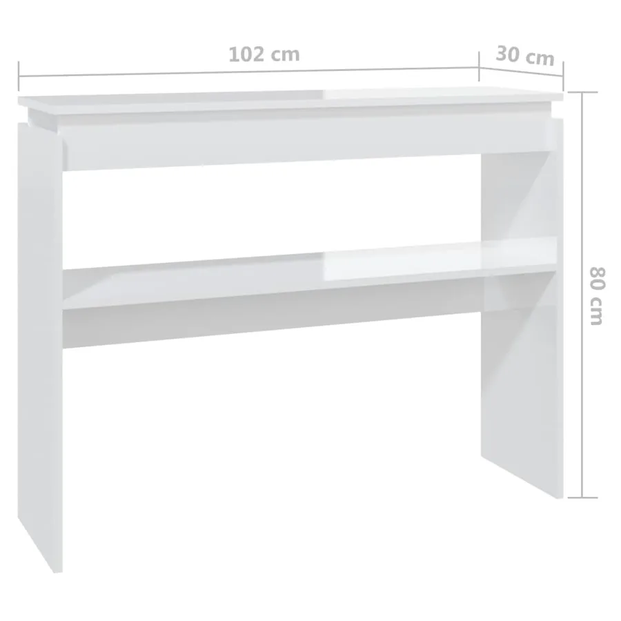 Table console blanc brillant 102x30x80 cm bois d'ingénierie - 7