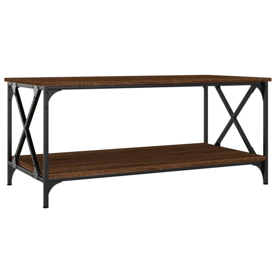 Table basse Chêne marron 100x50x45 cm Bois d'ingénierie et fer - 2