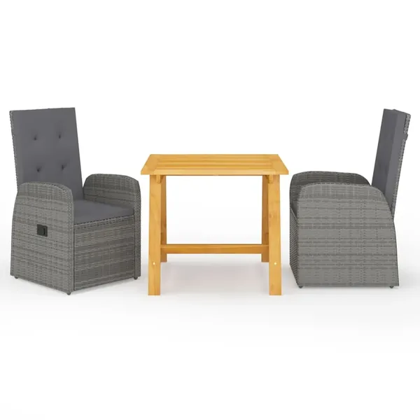 Ensemble à manger de jardin 3 pcs Gris