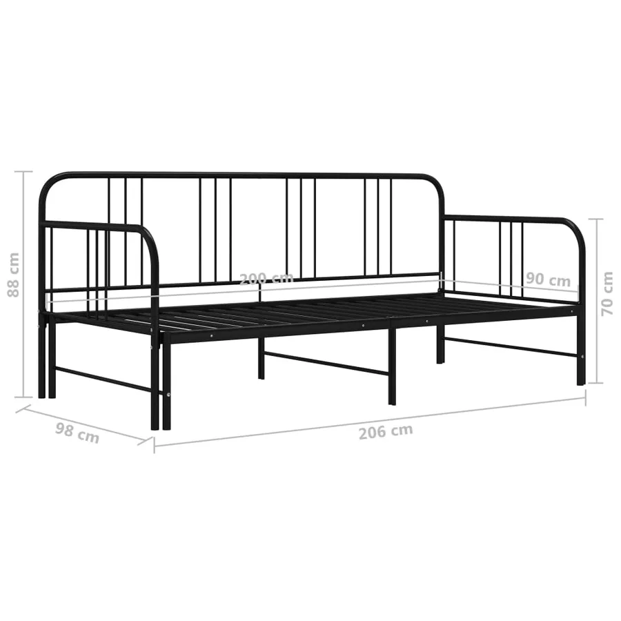 Cadre de canapé-lit extensible sans matelas Noir Métal 90x200cm - 11