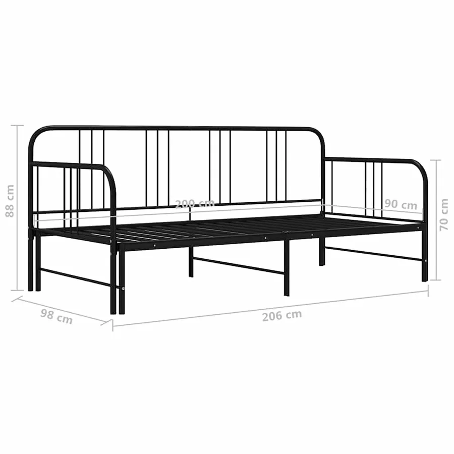 Cadre de canapé-lit extensible sans matelas Noir Métal 90x200cm - 12