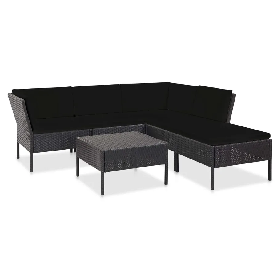 Salon de jardin 6 pcs avec coussins résine tressée noir