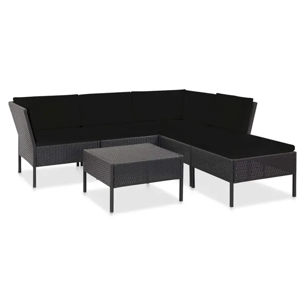Salon de jardin 6 pcs avec coussins résine tressée noir