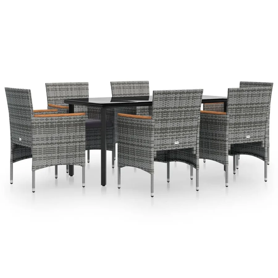Ensemble à manger de jardin coussins 7pcs Gris et noir - 2