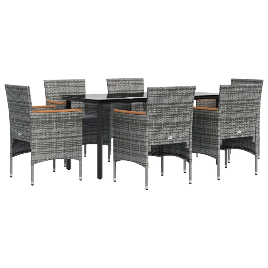 Ensemble à manger de jardin coussins 7pcs Gris et noir - 3