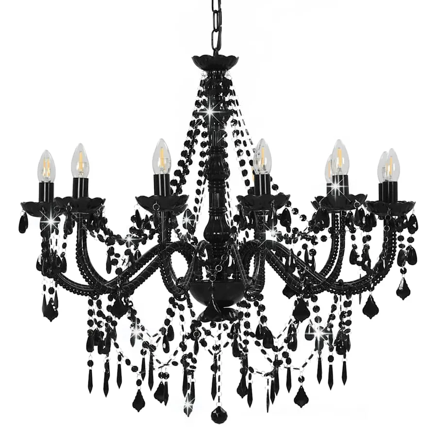 Lustre avec perles Noir 12 ampoules E14 - 3