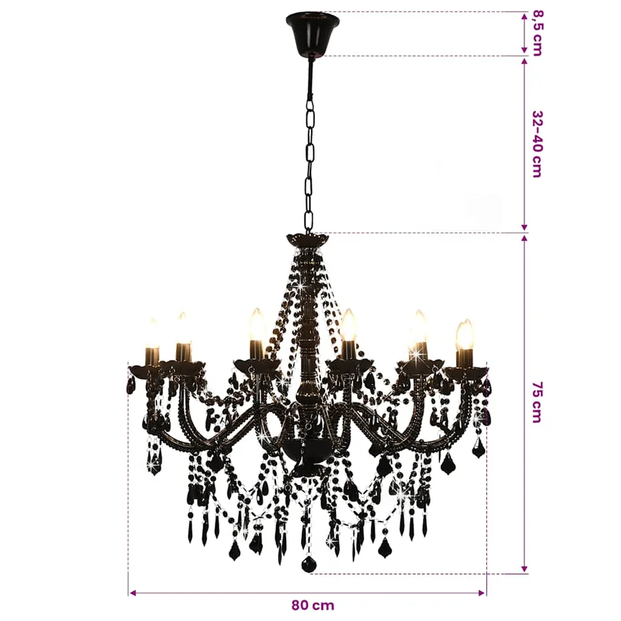 Lustre avec perles Noir 12 ampoules E14 - 8