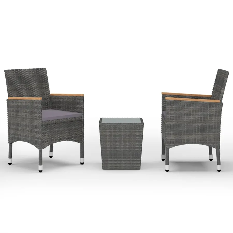 Ensemble de bistro 3 pcs Résine tressée et verre trempé Gris - 2