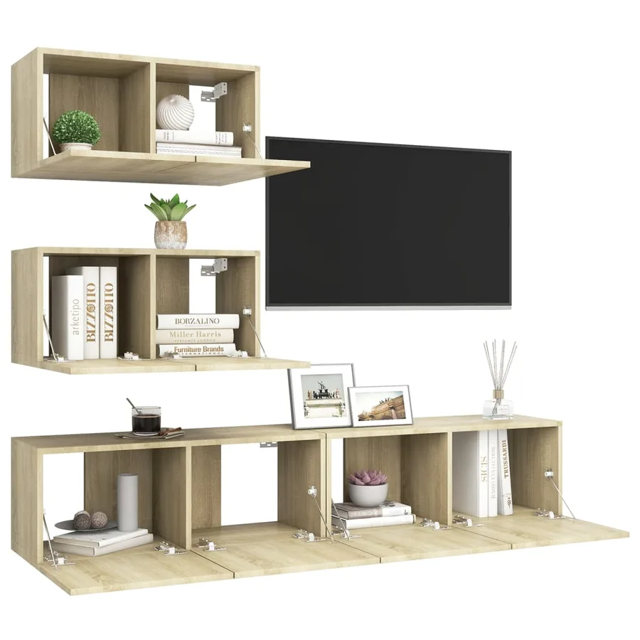 Ensemble de meubles TV 4 pcs Chêne sonoma Bois d'ingénierie - 5
