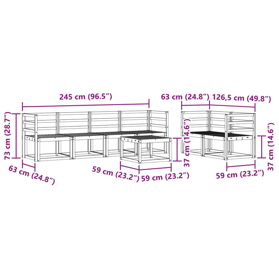 Ensemble de canapés d'extérieur 7 pcs Blanc 59 x 59 x 37 cm - 8