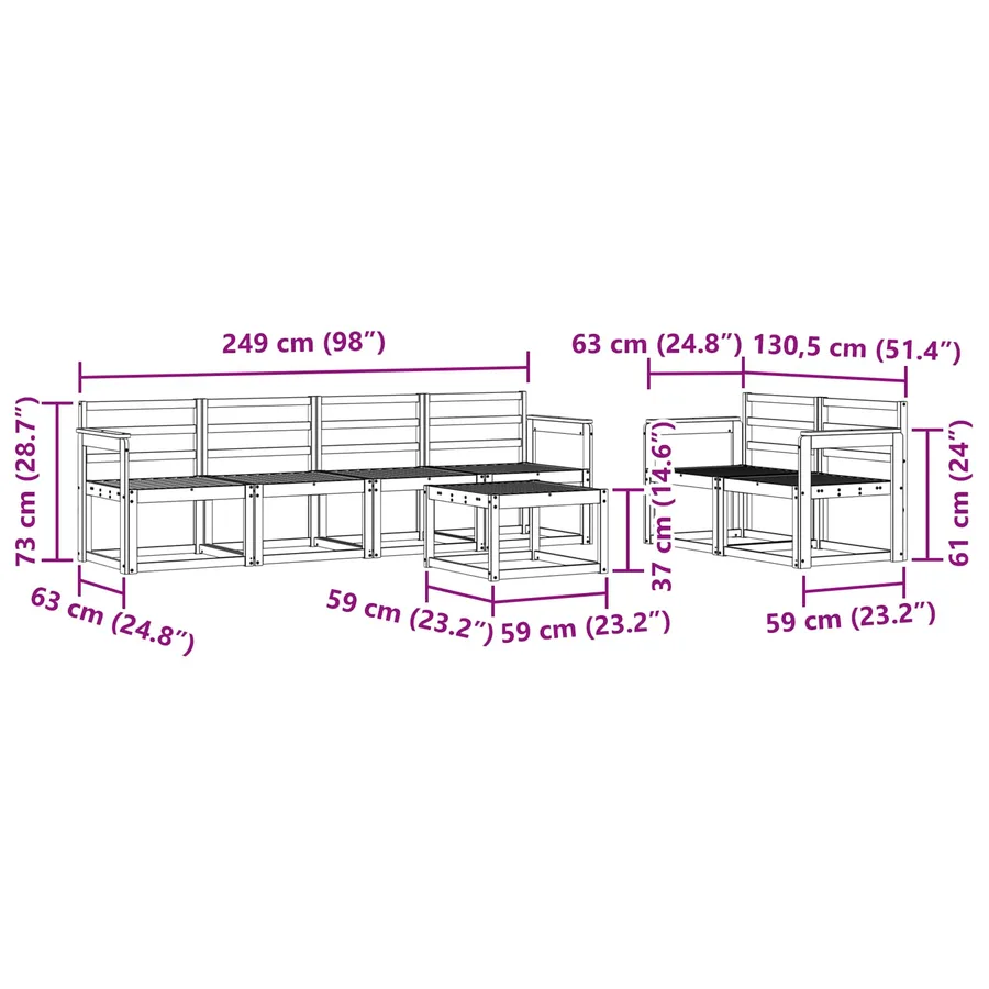Ensemble de canapés d'extérieur 7 pcs Blanc 59 x 59 x 37 cm - 8