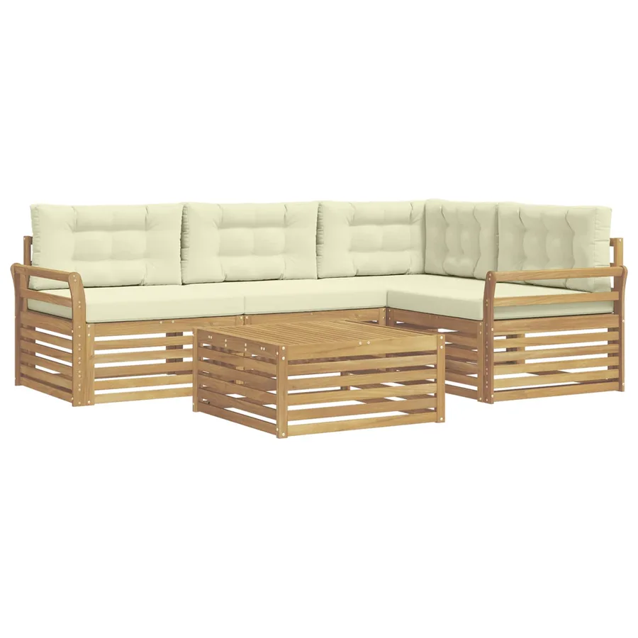 Ensemble de canapés d'extérieur 5 pc Blanc et crème Polyester - 2