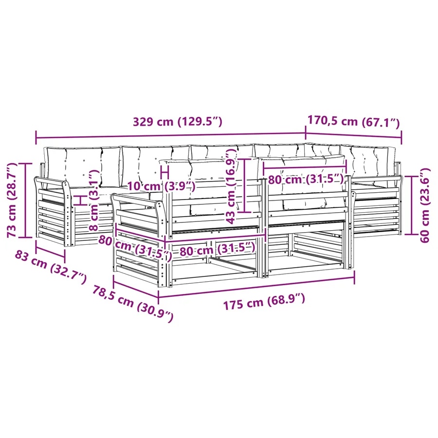 Ensemble de canapés d'extérieur 7 pc Blanc et gris clair - 7