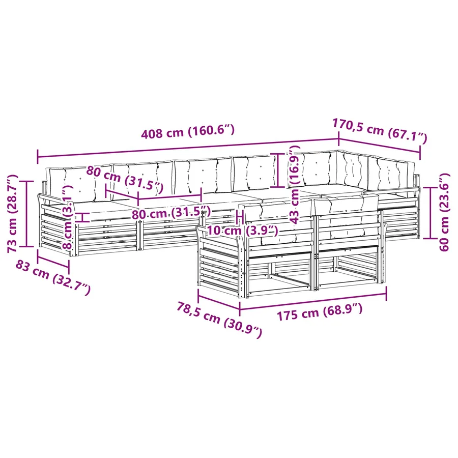 Ensemble de canapés d'extérieur 8 pc Blanc et gris clair - 8