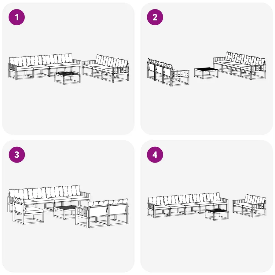 Ensemble de canapés d'extérieur 8 pcs Blanc et gris clair - 7
