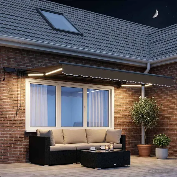 Cadre de store manuel avec LEDs Taupe 3 x 2 m