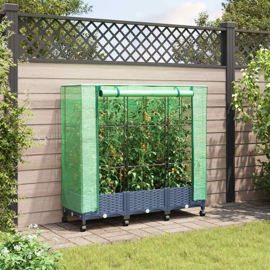 Jardinière de jardin avec couverture de serre et roues 3 pc PP