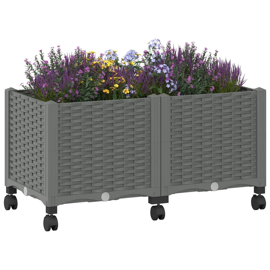 Jardinière avec Roues Gris clair 80 x 40 x 48 cm PP - 3