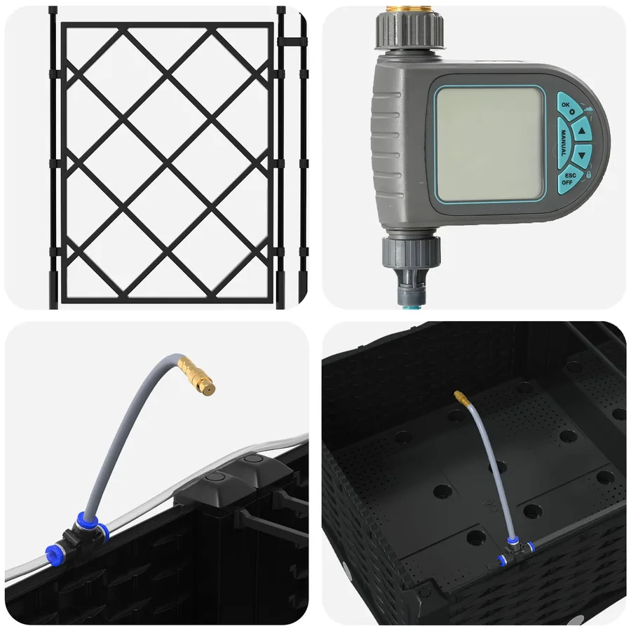 Porte-plante de jardin avec irrigation et roues 2 pc Noir PP - 5