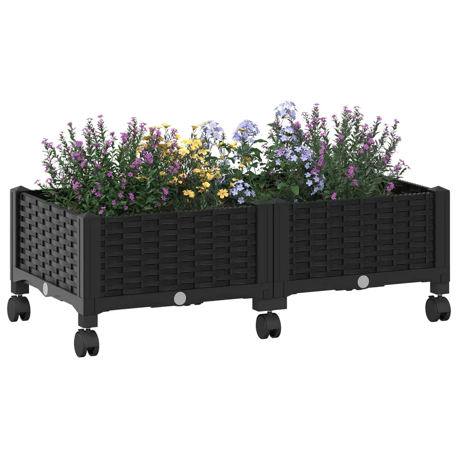 Jardinière avec Roues Noir 80 x 40 x 29 cm PP - 3