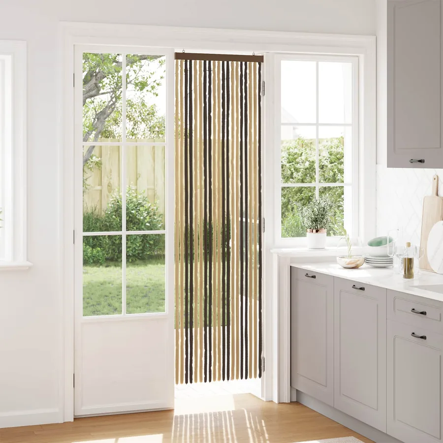 Rideau anti-insectes en chenille Marron foncé et beige