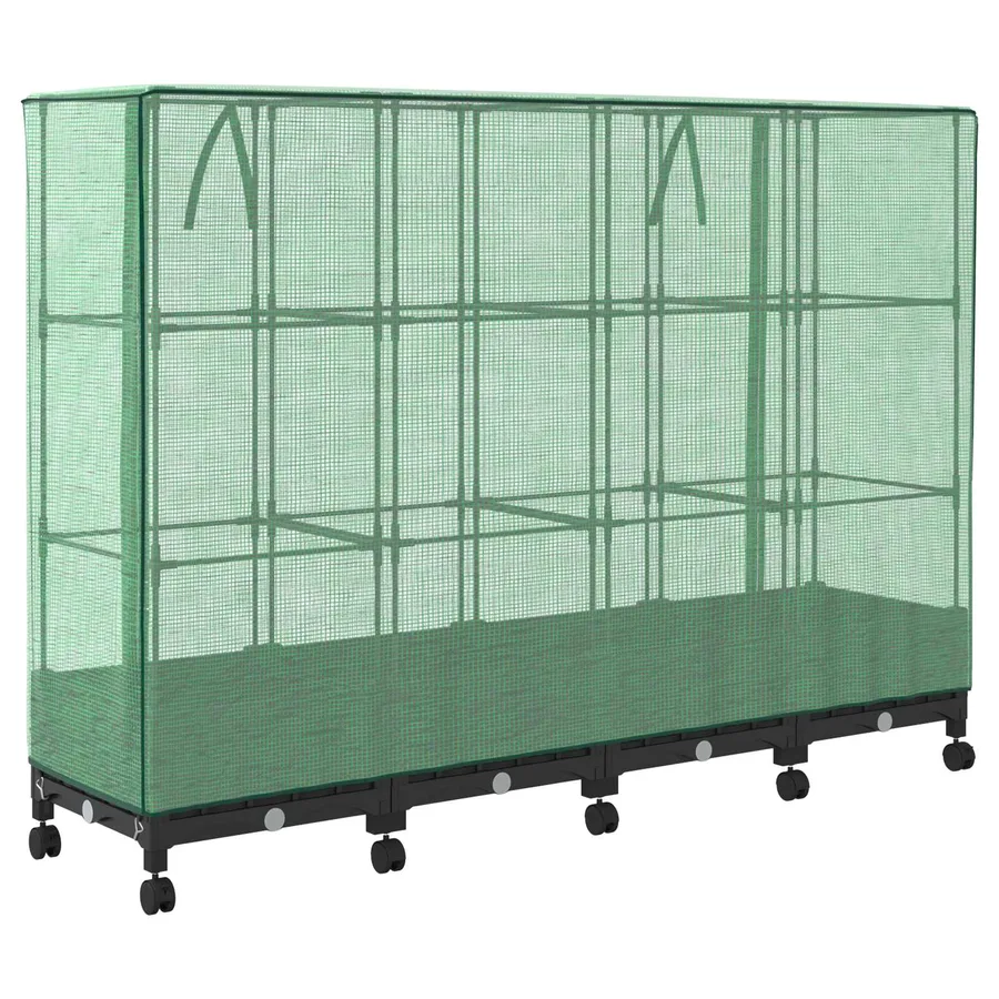 Jardinière de jardin avec couverture de serre et roues 4 pc PP - 4