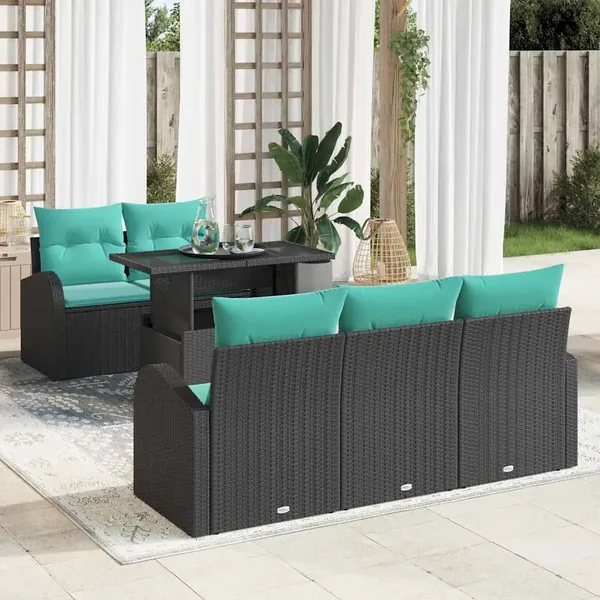 Ensemble de canapé de jardin 6 pcs Noir Poly Rattan