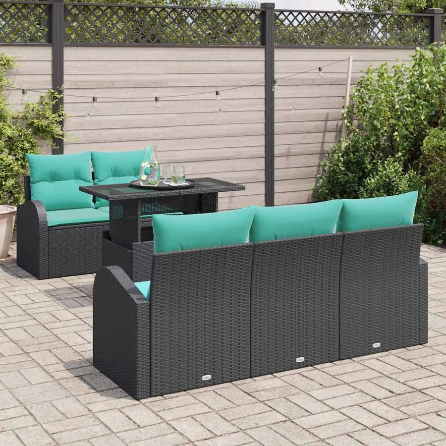 Ensemble de canapé de jardin 6 pcs Noir Poly Rattan - 3