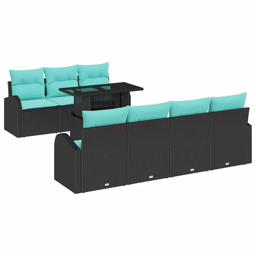 Ensemble de canapé de jardin 8 pcs Noir Poly Rattan - 2