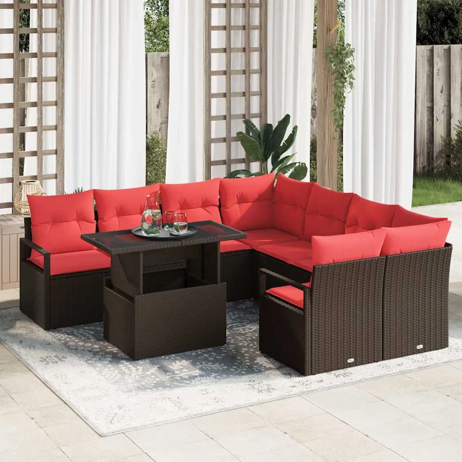 Ensemble de canapé de jardin 9 pcs Marron Poly rotin